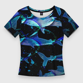 Женская футболка 3D Slim с принтом На дне морском  Акулы в Тюмени,  |  | carcharhinidae | shark | акулы | атака акулы | белые акулы | большая акула | виды акул | встречи с акулами | гигантская акула | древние хищники | животные океана | мегалодон | морские животные