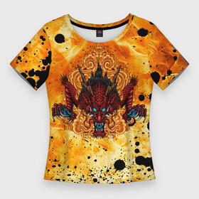 Женская футболка 3D Slim с принтом ЯПОНСКИЙ ОГНЕННЫЙ ДРАКОН в Тюмени,  |  | dragon | fire | japan | monster | асихара но накацукуни | государство япония | драго | дракон | монстр | ниппон | нихон | огнедыщащий | огонь | ооясимагуни | страна восходящего солнца | традиции | традиция