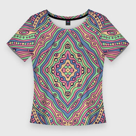 Женская футболка 3D Slim с принтом Разноцветный узор. Калейдоскоп. Абстракция в Тюмени,  |  | абстрактный узор | абстракция | волнистые линии | волны | геометрический | геометрия | дудл | зеленый | калейдоскоп | круги | многоцветный | оранжевый | полосы.линии | психоделический
