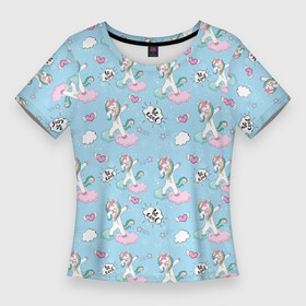 Женская футболка 3D Slim с принтом Dab Единороги в Тюмени,  |  | dab unicorn | horse | pony | unicorn | детские | единорог | животное | зверь | конь | лошадь | мифическое существо | облака | пони | радуга | сказка