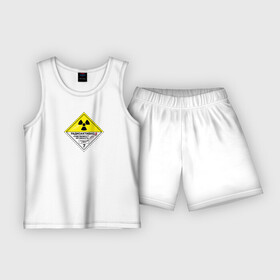 Детская пижама с шортами хлопок с принтом Радиоактивно в Тюмени,  |  | Тематика изображения на принте: заражение | наклейка | олдскул | опасно | припять | радиация | радиоактивно | чернобль