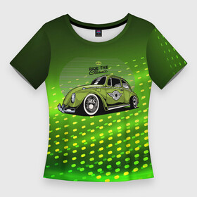 Женская футболка 3D Slim с принтом Классическая зеленая машина Жук в Тюмени,  |  | авто | жук | зеленый жук | классика | машина | старая машина