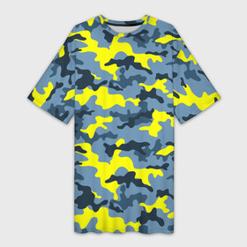 Платье-футболка 3D с принтом Камуфляж Жёлто Голубой в Тюмени,  |  | blue | camo | camouflage | yellow | жёлтый | камуфляж