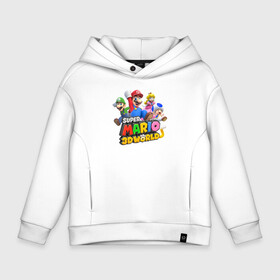Детское худи Oversize хлопок с принтом Герои Super Mario 3D World   Nintendo в Тюмени, френч-терри — 70% хлопок, 30% полиэстер. Мягкий теплый начес внутри —100% хлопок | боковые карманы, эластичные манжеты и нижняя кромка, капюшон на магнитной кнопке | heroes | luigi | princess peach | super mario | team | video game | видеоигра | герои | луиджи | супер марио