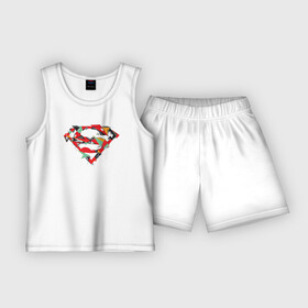 Детская пижама с шортами хлопок с принтом Logo Superman в Тюмени,  |  | dc | буква | герой | знак | кларк кент | комиксы | логотип | персонаж | супермен