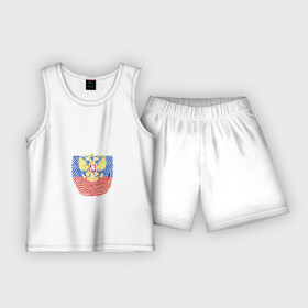 Детская пижама с шортами хлопок с принтом Россия  ДНК в Тюмени,  |  | russia | герб | днк | орел | отпечаток | патриот | россия | россиянин | русская | русский | страна | триколор | флаг