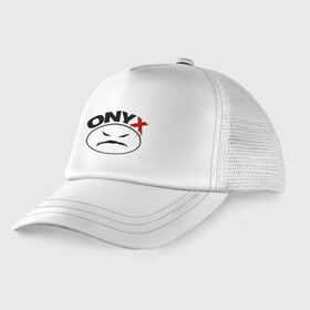 Детская кепка тракер с принтом Оnyx в Тюмени, Козырек - 100% хлопок. Кепка - 100% полиэстер, Задняя часть - сетка | универсальный размер, пластиковая застёжка | Тематика изображения на принте: angry | bad | onyx | smile | злой | оникс | смайл