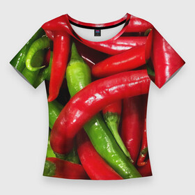 Женская футболка 3D Slim с принтом Жгучие перцы в Тюмени,  |  | болгарский | горький перец | еда | жгучие перцы | зеленый | красный | красный перец | лето | огонь | огород | огородник | острота | острый | перец | подарок маме | подарок отцу | сад | садовод