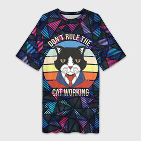Платье-футболка 3D с принтом Кот в пиджаке в Тюмени,  |  | деловой | кот | котенок | котик | кошка | серьезный