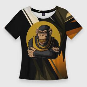 Женская футболка 3D Slim с принтом Обезьяна с золотой цепью в Тюмени,  |  | monkey | золотая цепь | золото | обезьяна | обезьянка | цепочка