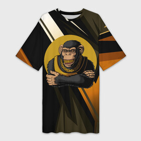 Платье-футболка 3D с принтом Обезьяна с золотой цепью в Тюмени,  |  | monkey | золотая цепь | золото | обезьяна | обезьянка | цепочка