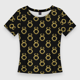 Женская футболка 3D Slim с принтом Символ тельца, металл с эффектом 3d. Паттерн в Тюмени,  |  | 3d | 3д | апрель | блеск | гороскоп | день рождения | знак | зодиак | золото на черном | золотой | май | металл | паттерн | символ | телец | черный