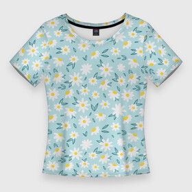 Женская футболка 3D Slim с принтом Весенние ромашки в Тюмени,  |  | паттерн | природа | ромашка | солнышко | цветики | цветы