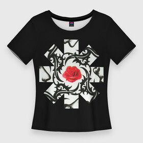 Женская футболка 3D Slim с принтом RHCP Logo  Red Rose в Тюмени,  |  | Тематика изображения на принте: by | californication | chili | flea | frusciante | getaway | hot | im | john | logo | love | pepper | peppers | red | rose | rough | the | unlimited | way | with | you | бальзари | горячий | джон | красная | красный | майкл | перец | роза | смит |