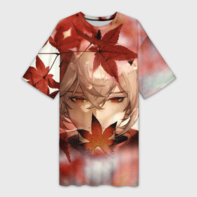 Платье-футболка 3D с принтом Кадзуха и кленовые листья в Тюмени,  |  | anemo | game | genshin impact | kaedehara | kazuha | анемо | аниме | геншин импакт | игра | кадзуха | казуха | каэдэхара | первоначальный бог