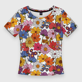 Женская футболка 3D Slim с принтом Полевые Цветы на белом фоне в Тюмени,  |  | лето | поле | полевые цветы | природа | ромашка | цветы