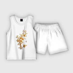 Детская пижама с шортами хлопок с принтом Цветущая ветка  Весна в Тюмени,  |  | branch | bud | fish | flower | spring | бутон | весна | ветка | рыба | цветок