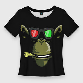 Женская футболка 3D Slim с принтом Обезьяна в 3Д очках в Тюмени,  |  | голова животного | животное | кино | обезьяна | очки