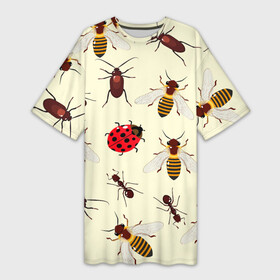 Платье-футболка 3D с принтом НАСЕКОМЫЕ БОЖЬИ КОРОВКИ ЖУКИ МУРАВЬИ ПЧЕЛЫ в Тюмени,  |  | ant bee | beetle | insect | ladybug | божья коровка | жук | муравей пчела | насекомое