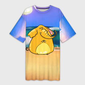 Платье-футболка 3D с принтом Желтый слон в Тюмени,  |  | желтый слон | слон | слоненок | слониха | слоны