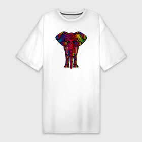 Платье-футболка хлопок с принтом Психоделически раскрашенный слон в Тюмени,  |  | elephant | psychedelic | азиатский слон | лесной слон | медитация | метаморфоза | очевидный | психоделика | психоделическая | саванный слон | слон | слоник | слоновий | слоняра | сознание | цветная | элефант