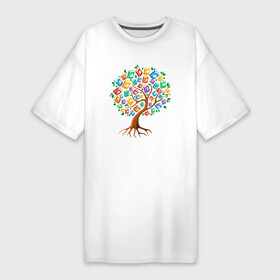 Платье-футболка хлопок с принтом Дерево из книг в Тюмени,  |  | дерево | знания | книги | рисунок | чтение