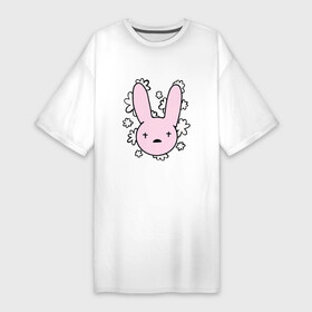 Платье-футболка хлопок с принтом Bad Bunny Floral Bunny в Тюмени,  |  | bad bunny floral bunny | bunny rabbit with basket | rabbit face | зайка | зайчик | кролик | розовый кролик | свэг
