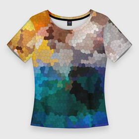 Женская футболка 3D Slim с принтом Осенний мозаичный узор в Тюмени,  |  | абстрактный | камуфляж | милитари | модный | мозаика | разноцветный | современный