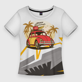 Женская футболка 3D Slim с принтом красная мини машина жук в Тюмени,  |  | автомобиль | женская машина | жук | красное авто | машина | машина муж