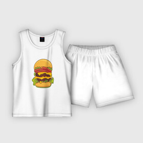 Детская пижама с шортами хлопок с принтом Самый вкусный гамбургер в Тюмени,  |  | hamburger | бургер | бутерброд | гамбургер | еда | мак | сендвич