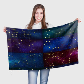 Флаг 3D с принтом Созвездия Северного полушария летом в Тюмени, 100% полиэстер | плотность ткани — 95 г/м2, размер — 67 х 109 см. Принт наносится с одной стороны | constellations | galaxy | stars | вселенная | звезды | небо | ночное | полушарие | северное | созвездия