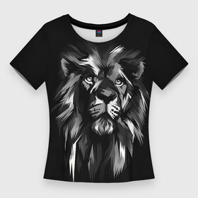 Женская футболка 3D Slim с принтом Голова льва в черно белом изображении в Тюмени,  |  | голова льва | животное | кошка | лев | хишник | царь зверей