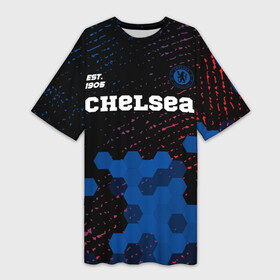 Платье-футболка 3D с принтом CHELSEA  Chelsea Est. 1905 + Графика в Тюмени,  |  | chelsea | club | est 1905 | footbal | logo | знак | клуб | логотип | логотипы | символ | символы | соты | форма | футбол | футбольная | футбольный | челси