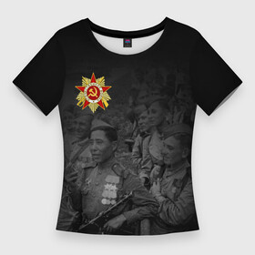 Женская футболка 3D Slim с принтом ВЕТЕРАНЫ И ОРДЕН ВЕЛИКОЙ ОТЕЧЕСТВЕННОЙ в Тюмени,  |  | 9 мая | ветеранам | вов | войны | георгиевская лента | георгиевская ленточка | день победы | за победу | красная звезда | орден великой отечественной | победа | советская звезда