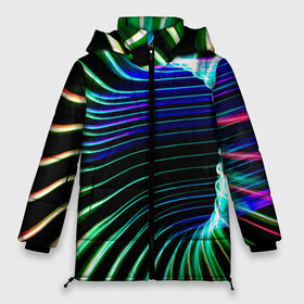 Женская зимняя куртка Oversize с принтом Portal / Fashion pattern / Neon в Тюмени, верх — 100% полиэстер; подкладка — 100% полиэстер; утеплитель — 100% полиэстер | длина ниже бедра, силуэт Оверсайз. Есть воротник-стойка, отстегивающийся капюшон и ветрозащитная планка. 

Боковые карманы с листочкой на кнопках и внутренний карман на молнии | color | fashion | neon | pattern | portal | мода | неон | портал | узор | цвет