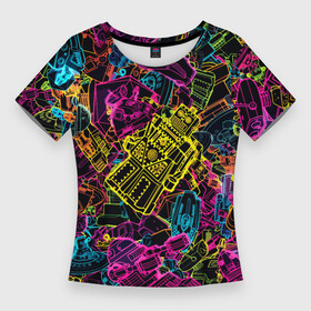 Женская футболка 3D Slim с принтом Cyber space pattern  Fashion 3022 в Тюмени,  |  | cyber | fashion | neon | pattern | robot | spase | vanguard | авангард | мода | неон | паттерн | пространство | робот | узор