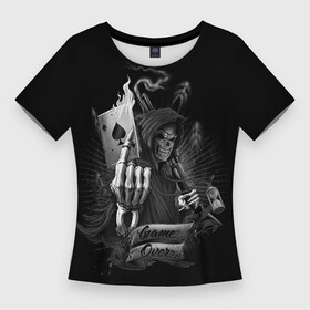 Женская футболка 3D Slim с принтом Игра окончена (но это не точно) в Тюмени,  |  | Тематика изображения на принте: игра | карты | оружие | скелет | судьюа | туз | череп | эмо