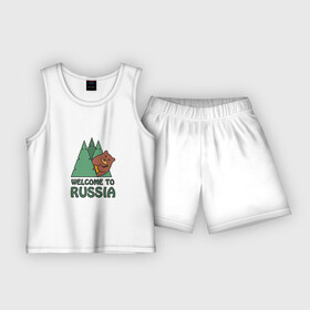 Детская пижама с шортами хлопок с принтом Welcome  Russia в Тюмени,  |  | bear | russia | балалайка | животные | медведь | патриот | россия | россиянин | русская | русский | страна | триколор | флаг