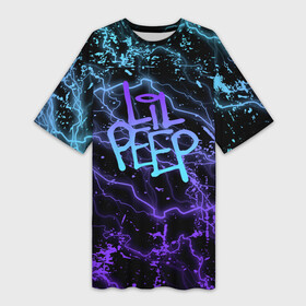 Платье-футболка 3D с принтом lil peep  neon  молнии в Тюмени,  |  | Тематика изображения на принте: lil peep | lil prince | pink | зарубежная музыка | лил пип | маленький принц