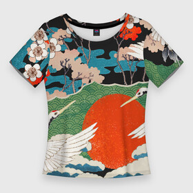 Женская футболка 3D Slim с принтом Воспоминания об Японии в Тюмени,  |  | аисты | искусство | картина | пейзаж | япония