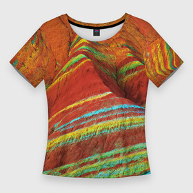 Женская футболка 3D Slim с принтом Знаменитые разноцветные горы  Китай в Тюмени,  |  | china | color | mountains | nature | горы | китай | природа | цвет
