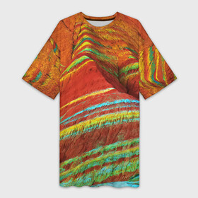 Платье-футболка 3D с принтом Знаменитые разноцветные горы  Китай в Тюмени,  |  | china | color | mountains | nature | горы | китай | природа | цвет