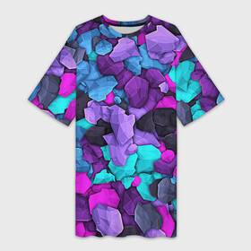 Платье-футболка 3D с принтом Магические кристаллы в Тюмени,  |  | абстракция | камни | магия | неон | неоновый | паттерн