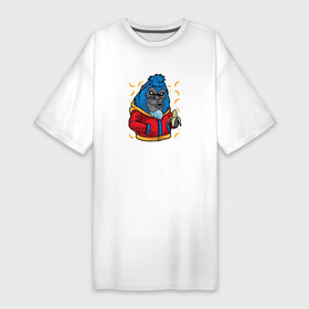 Платье-футболка хлопок с принтом Синяя горилла с бананами APE в Тюмени,  |  | Тематика изображения на принте: ape | monkey | банан | бананы | горилла | обезьяна