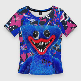 Женская футболка 3D Slim с принтом Poppy на абстрактном фоне в Тюмени,  |  | poppy | poppy playtime | видеоигры | талисман | хагги вагги | чудовище