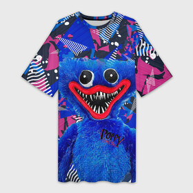 Платье-футболка 3D с принтом Poppy на абстрактном фоне в Тюмени,  |  | poppy | poppy playtime | видеоигры | талисман | хагги вагги | чудовище