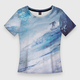 Женская футболка 3D Slim с принтом Противостояние волне в Тюмени,  |  | ognivo | акварель | акварельный рисунок | большая волна | бушующий океан | волна | живопись | ильина ирина | море | огниво | океан | развлечения | рисунок акварелью | серфер | серфингист | спорт | хобби
