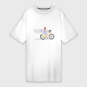 Платье-футболка хлопок с принтом Девушка с лавандой в Тюмени,  |  | Тематика изображения на принте: велосипед | девушка | девушка на велосипеде | лаванда | цветок