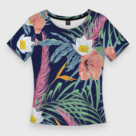 Женская футболка 3D Slim с принтом Цветы Гибискусы в Тюмени,  |  | flowers | природа | растение | флора | цветы