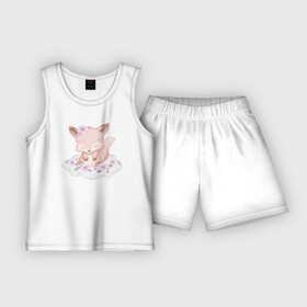Детская пижама с шортами хлопок с принтом Милый Лисёнок Сидит На Облаке в Тюмени,  |  | animals | beast | cute | fox | животные | звери | лиса | лисёнок | милый
